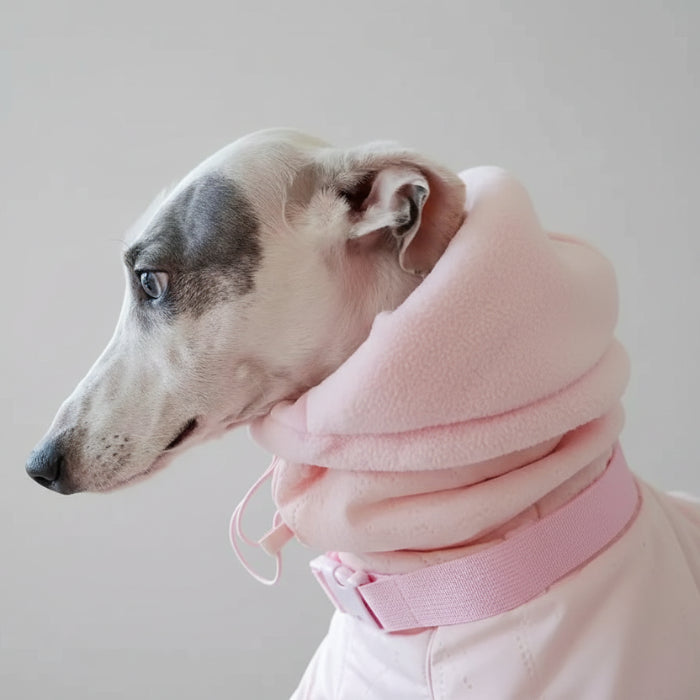 Doudoune imperméable pour lévrier en rose avec col en velours pour un confort optimal