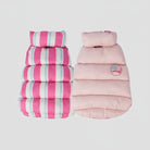 Doudoune pour teckel hiver en rose et rayures colorées pour garder votre chien au chaud