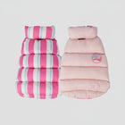Doudoune pour teckel hiver en rose et rayures colorées pour garder votre chien au chaud