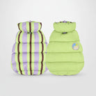 Doudoune pour teckel hiver réversible verte et rayée avec col montant pour un confort optimal