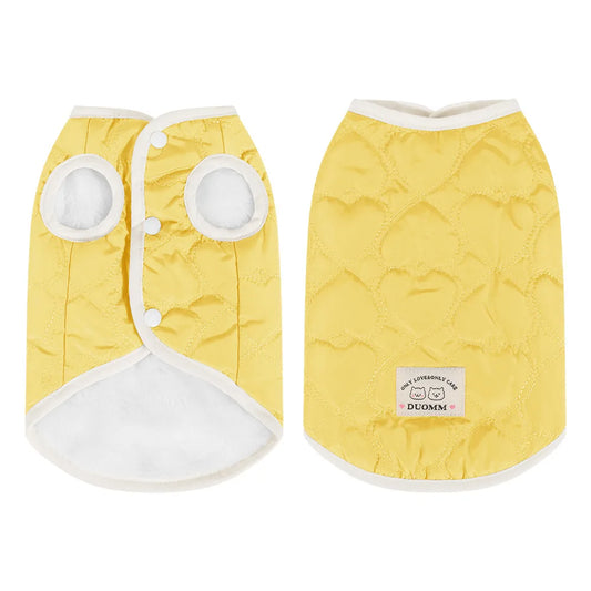 Gilet doublé pour chat jaune avec boutons et col, idéal pour le confort de votre animal