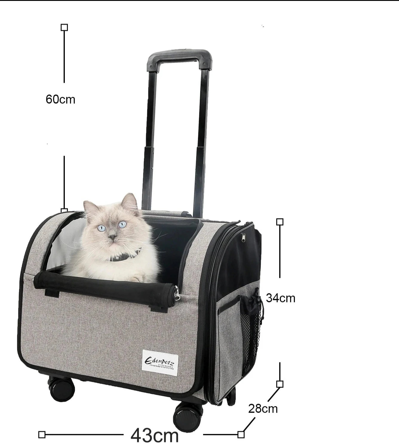 Valise à roulettes de voyage pour chien chat gris avec chat blanc à l'intérieur de la marque Oscar et Plume