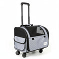 Load image into Gallery viewer, Valise à roulettes de voyage pour chien chat grise à pois avec poignée télescopique et fenêtre en filet
