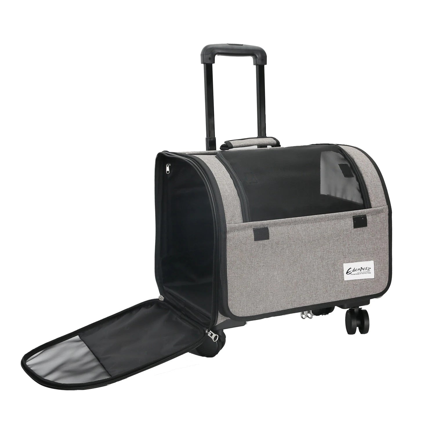 Valise à roulettes de voyage pour chien chat Oscar et Plume en tissu gris avec poignée télescopique