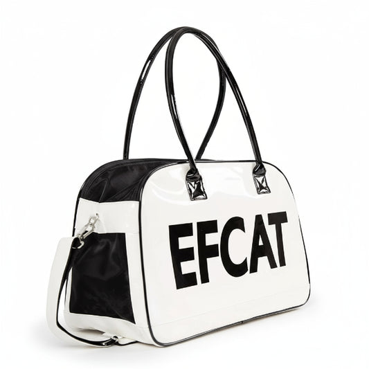 Grand sac de voyage pour chat et chien blanc et noir avec poignées et bandoulière ajustable par Oscar et Plume