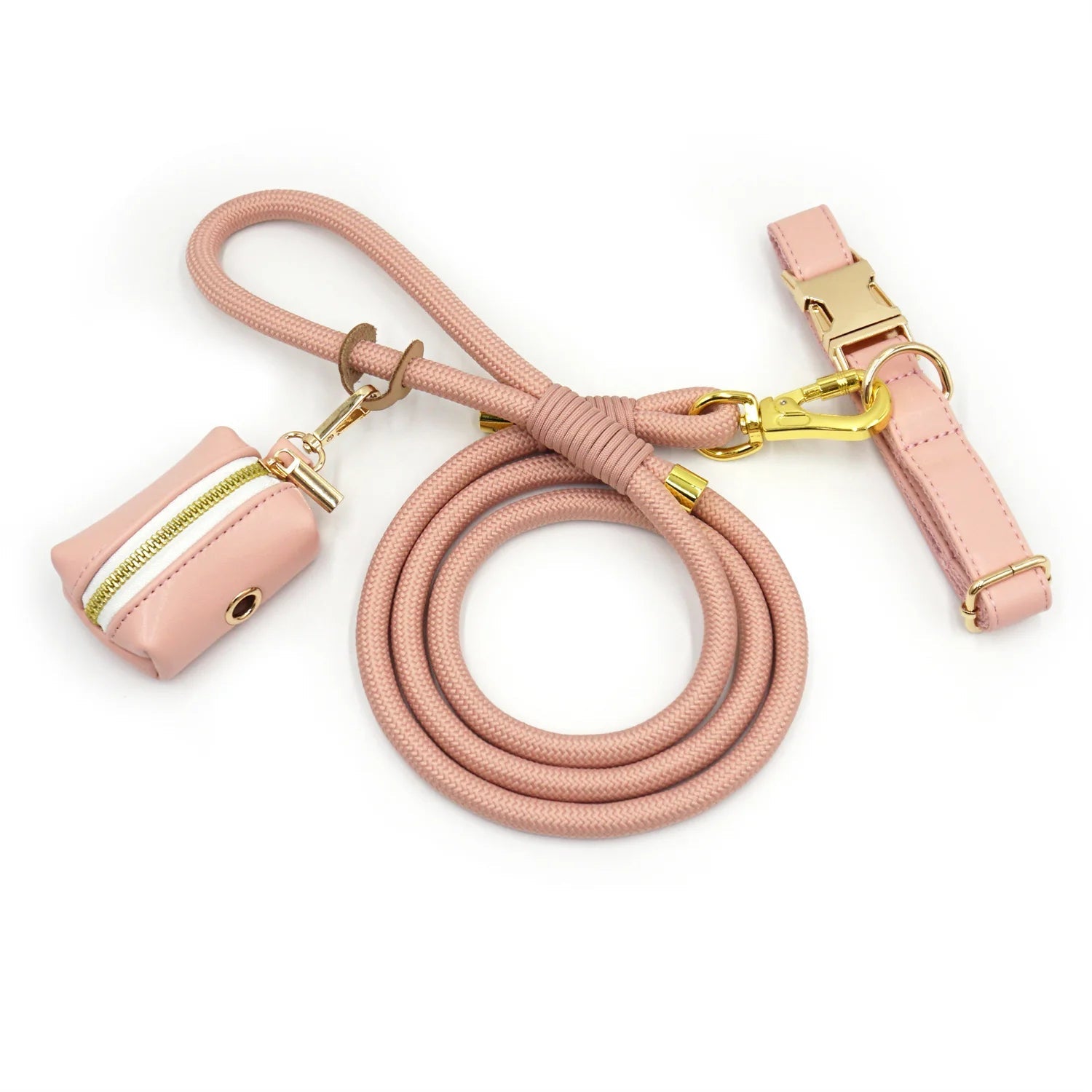 Ensemble Collier en cuir durable personnalisable, laisse et distributeur de sac pour chien - Oscar et Plume