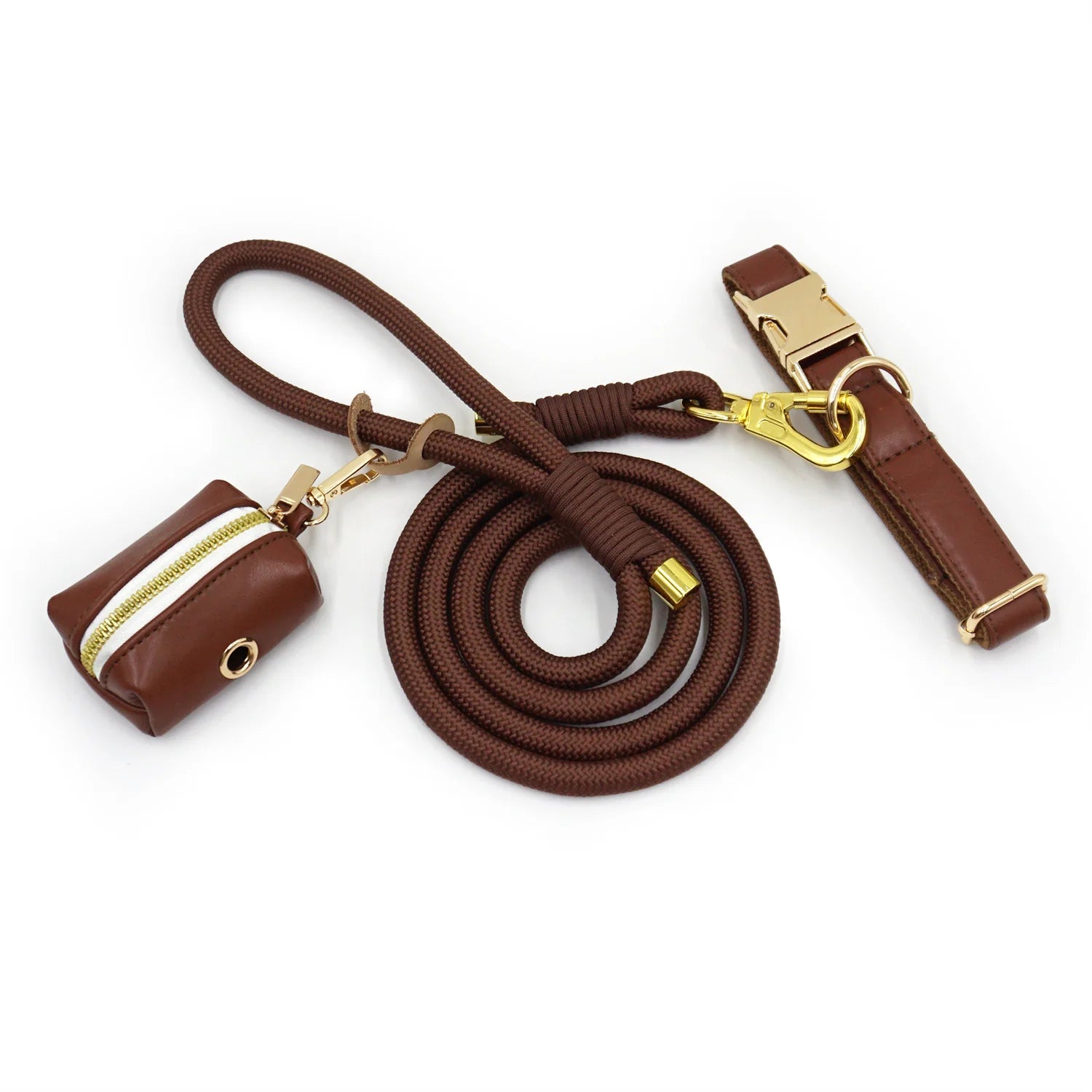 Ensemble Collier en cuir durable personnalisable, laisse et distributeur de sac pour chien - Oscar et Plume