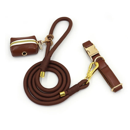 Ensemble Collier en cuir durable personnalisable, laisse et distributeur de sac pour chien - Oscar et Plume