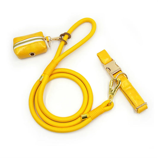 Ensemble Collier en cuir durable personnalisable, laisse et distributeur de sac pour chien - Oscar et Plume