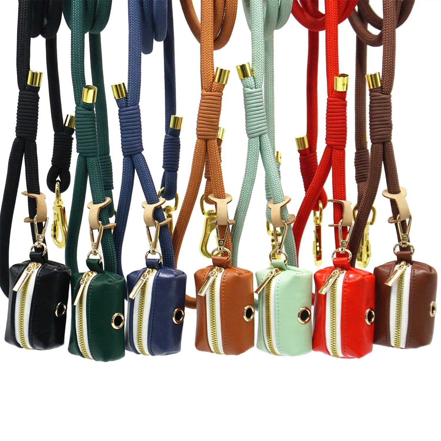 Ensemble Collier en cuir durable personnalisable, laisse et distributeur de sac pour chien - Oscar et Plume