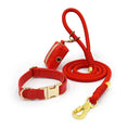 Charger l'image dans la visionneuse de la galerie, Ensemble Collier en cuir durable personnalisable, laisse et distributeur de sac pour chien - Oscar et Plume
