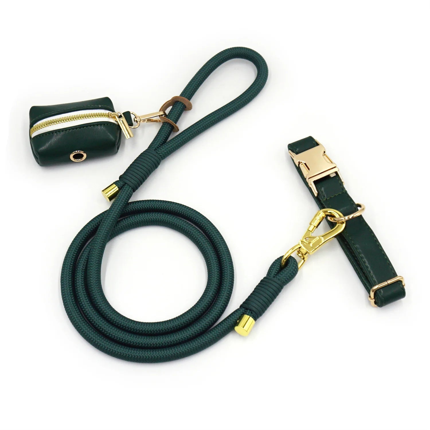 Ensemble Collier en cuir durable personnalisable, laisse et distributeur de sac pour chien - Oscar et Plume