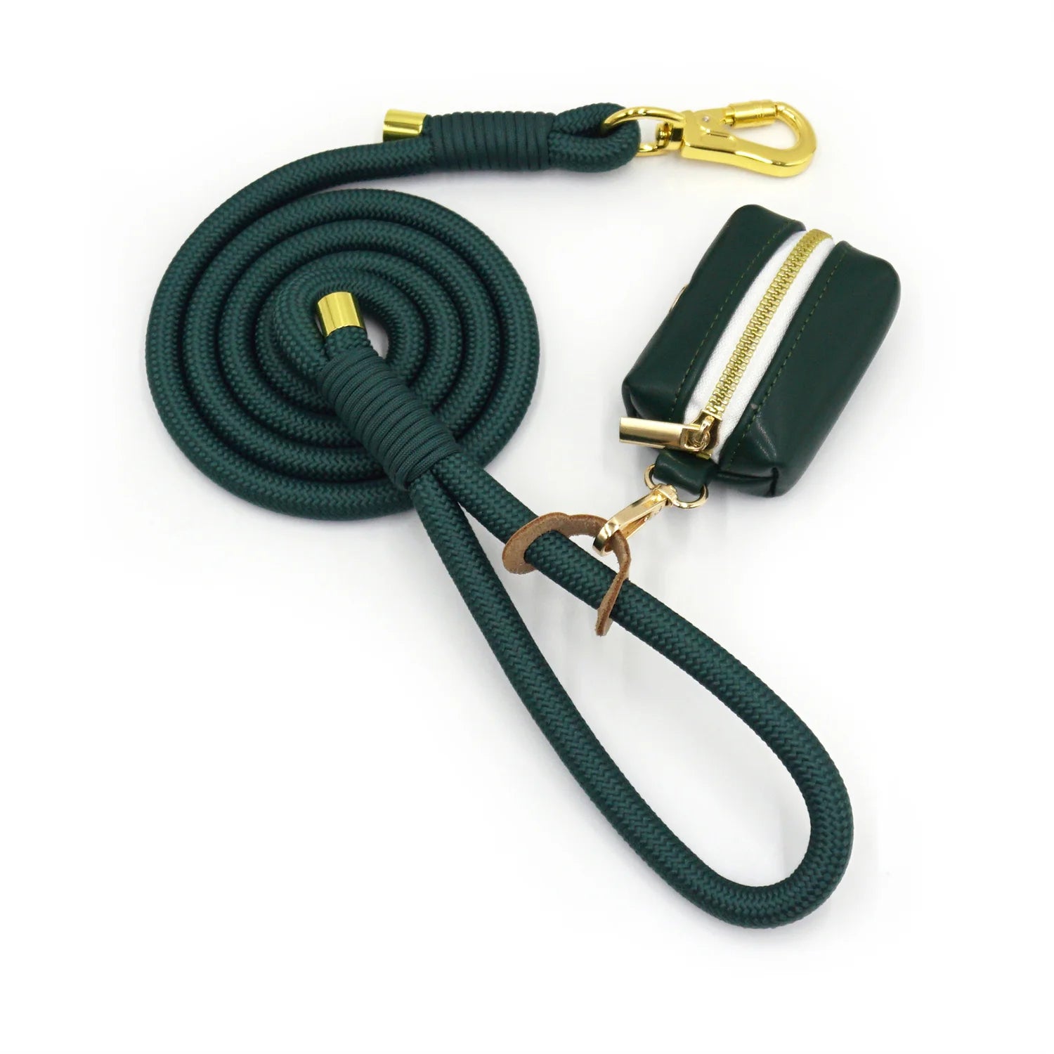 Ensemble Collier en cuir durable personnalisable, laisse et distributeur de sac pour chien - Oscar et Plume