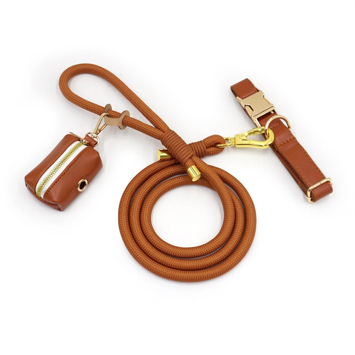 Ensemble Collier en cuir durable personnalisable, laisse et distributeur de sac pour chien - Oscar et Plume