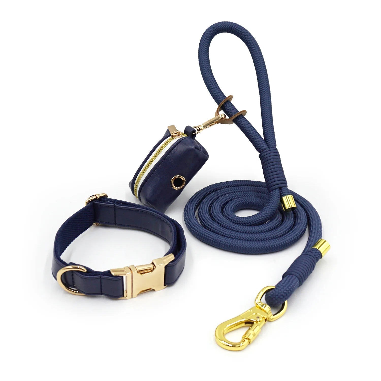 Ensemble Collier en cuir durable personnalisable, laisse et distributeur de sac pour chien - Oscar et Plume