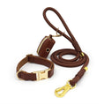 Charger l'image dans la visionneuse de la galerie, Ensemble Collier en cuir durable personnalisable, laisse et distributeur de sac pour chien - Oscar et Plume
