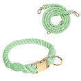 Charger l'image dans la visionneuse de la galerie, Ensemble collier et laisse en coton torsadé attache rapide Oscar et Plume Vert clair / S
