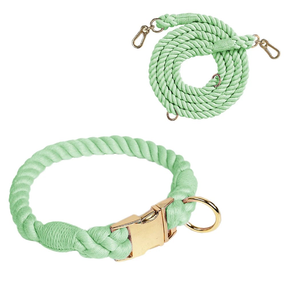 Ensemble collier et laisse en coton torsadé attache rapide Oscar et Plume Vert clair / S