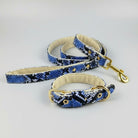 Ensemble collier laisse chic en cuir à motif serpent bleu avec boucle et attache dorées