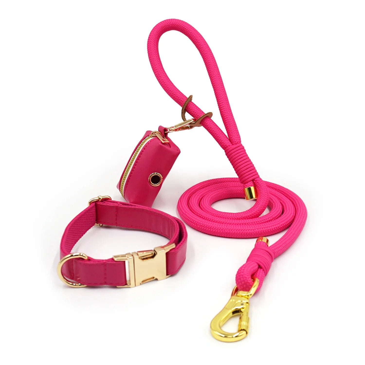 Ensemble Collier, laisse et distributeur de sac en cuir durable personnalisable pour chien - Oscar et Plume