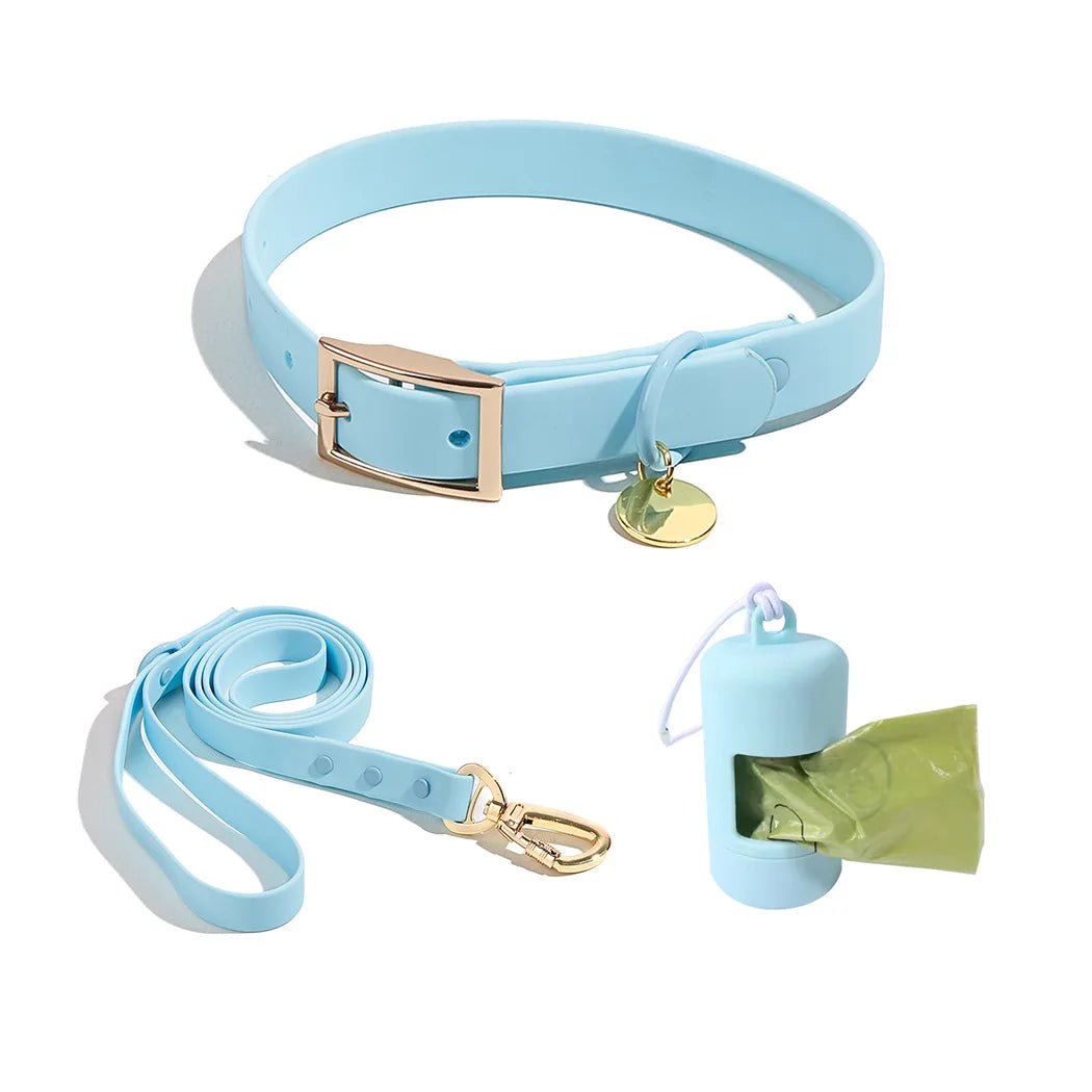 Ensemble collier, laisse et distributeur de sacs Oscar et Plume Bleu ciel / S 20-30cm