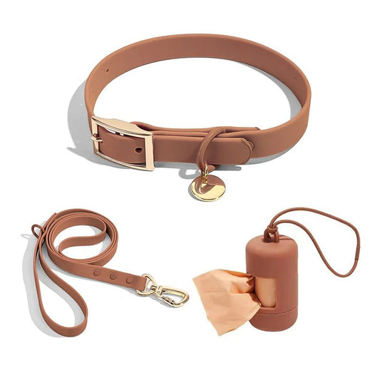 Ensemble collier, laisse et distributeur de sacs Oscar et Plume Café / S 20-30cm