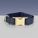 Ensemble collier laisse pour chien en cuir bleu marine avec boucle dorée élégante