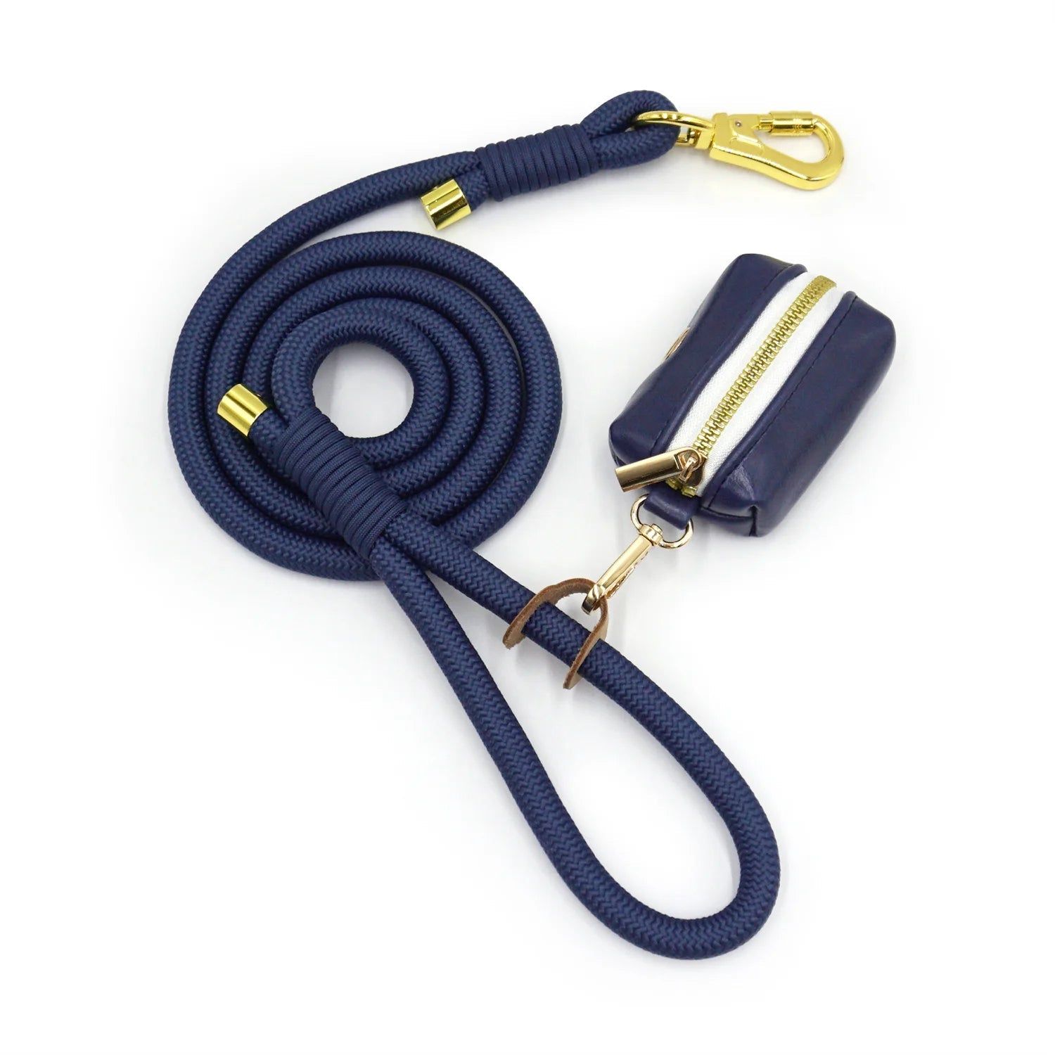 Ensemble collier laisse pour chien en corde navy avec pochette élégante pour friandises