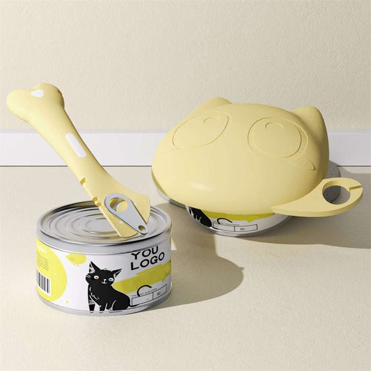 Ensemble couvercle et cuillère jaune pour ouvrir et couvrir les boîtes de conserve Oscar et Plume