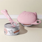 Ensemble couvercle et cuillère rose avec design chat pour boîtes de conserve Oscar et Plume
