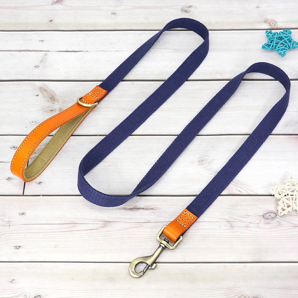 Ensemble de collier et laisse en nylon et cuir personnalisable pour chien Oscar et Plume Laisse bleue marine / S