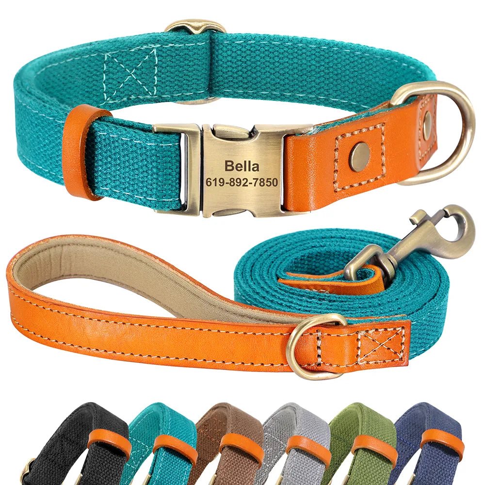 Ensemble de collier et laisse en nylon et cuir personnalisable pour chien Oscar et Plume