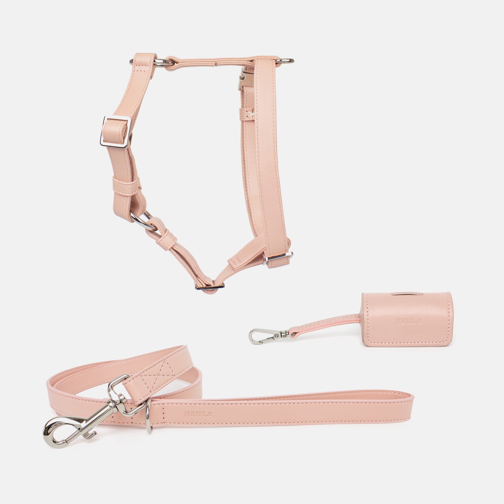 Ensemble harnais, collier et sac en Cuir Vegan Pour Chien Oscar et Plume Rose / XS / XS