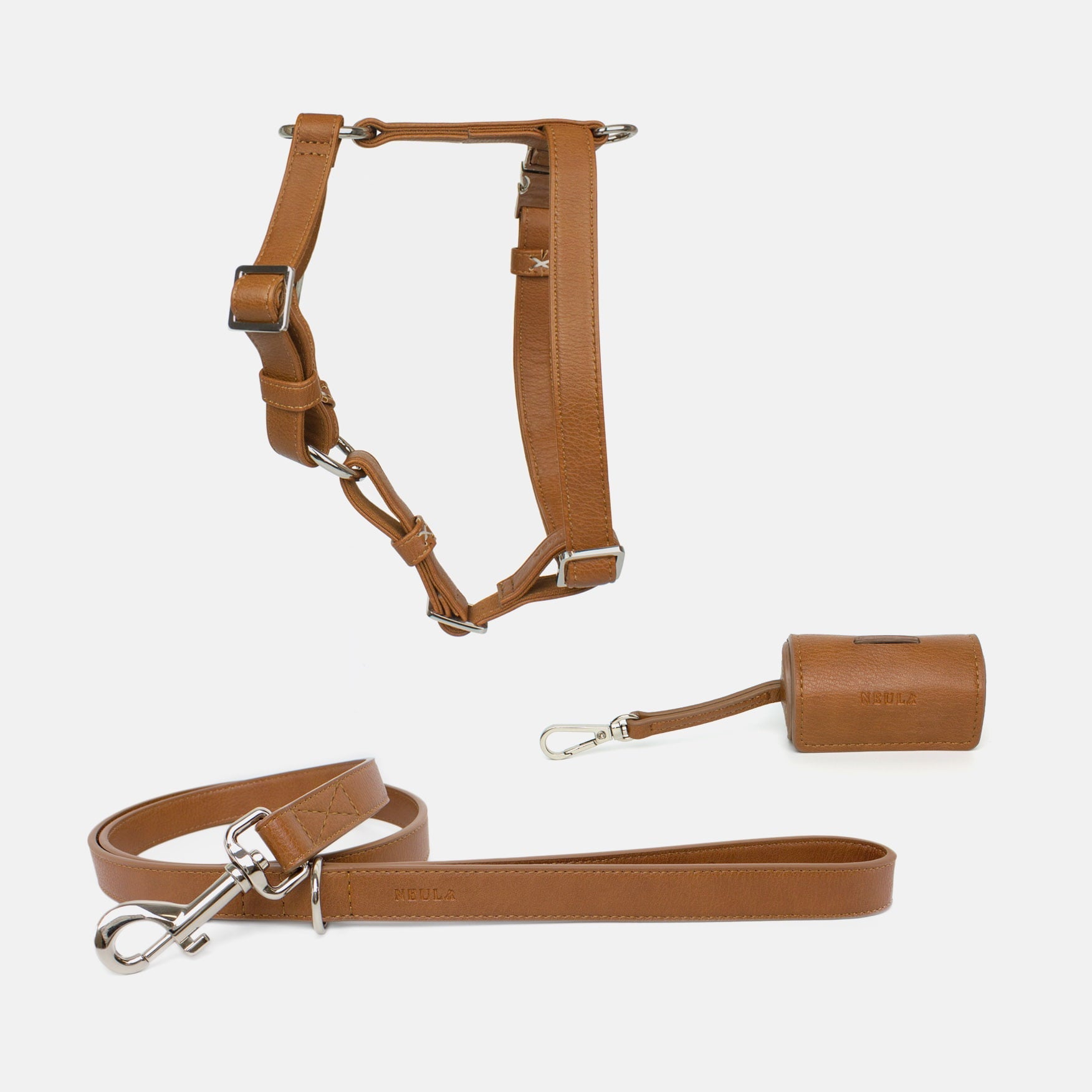 Ensemble harnais, collier et sac en Cuir Vegan Pour Chien Oscar et Plume Marron / XS / XS