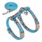 Ensemble harnais et laisse coloré bleu avec motifs géométriques et clochette pour animaux
