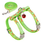 Ensemble harnais et laisse vert fluo avec motifs géométriques et clochette rouge pour animaux