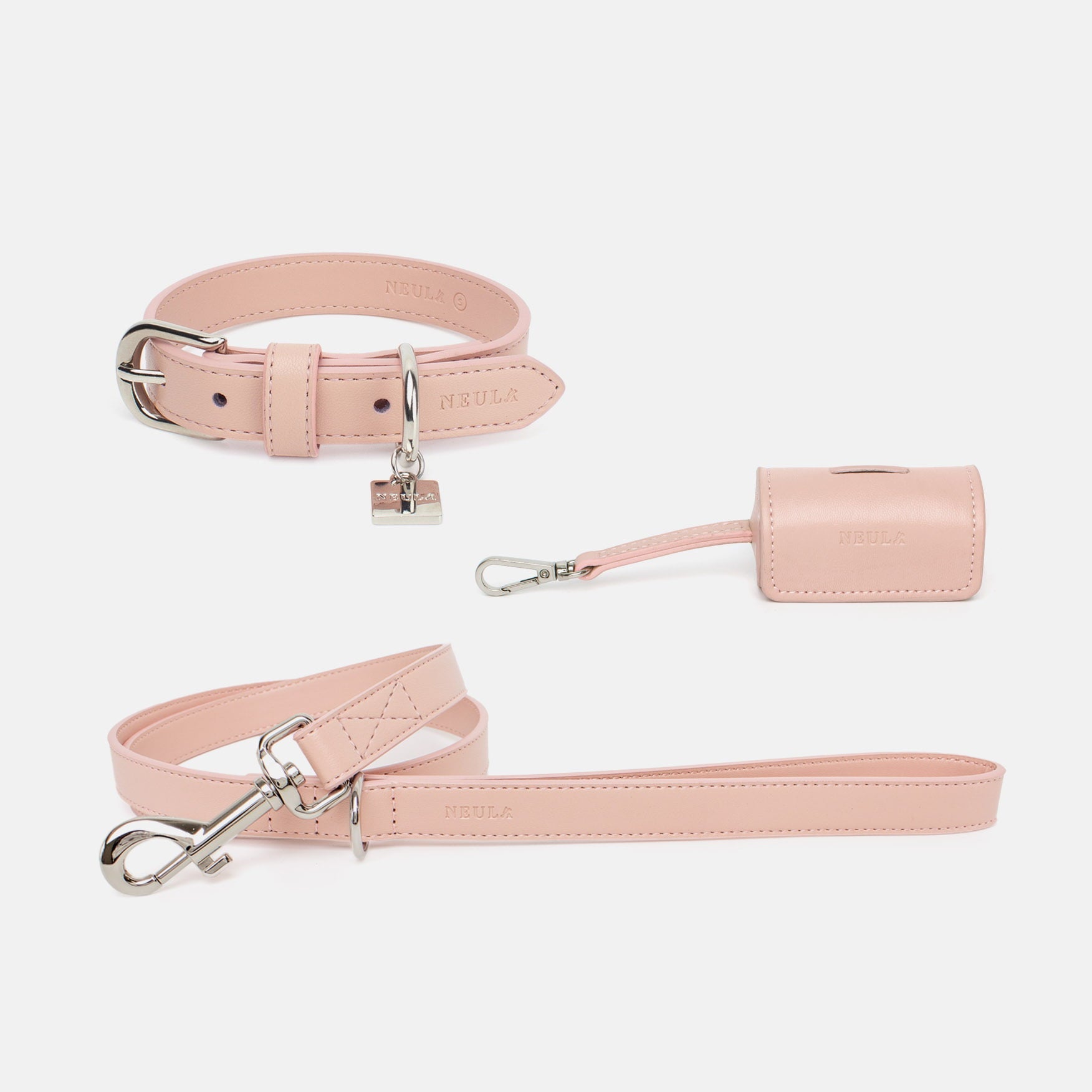 Ensemble laisse, collier et sac en Cuir Vegan Pour Chien Oscar et Plume Rose / XS / XS