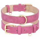 Ensemble laisse et collier chien en cuir rose avec finitions dorées pour promenades élégantes