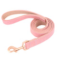 Load image into Gallery viewer, Ensemble laisse et collier chien en rose avec un clip doré pour une promenade stylée
