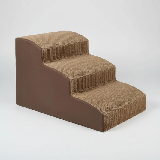 Escalier pour chien et chat en tissu marron avec trois marches confortables