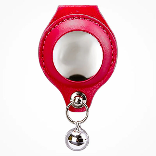 Étui AirTag en cuir rouge avec anneau métallique et petit grelot argenté Oscar et Plume