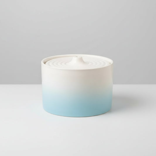 Fontaine en céramique pour chat bleu et blanc de la marque Oscar et Plume design moderne