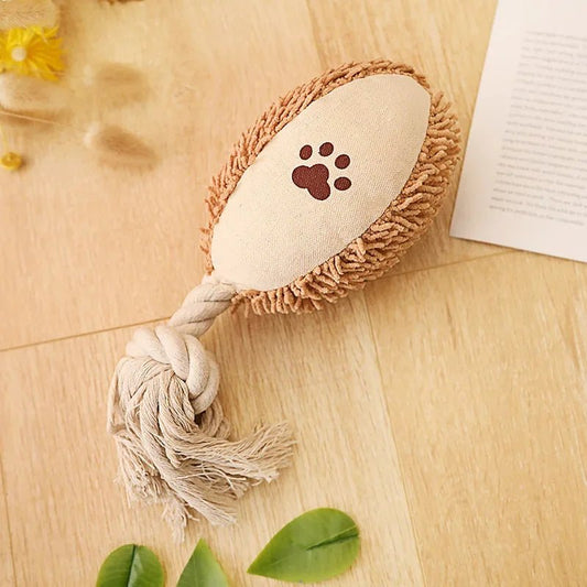 Jouet corde coton chien beige avec empreinte de patte pour jouer et divertir les chiens