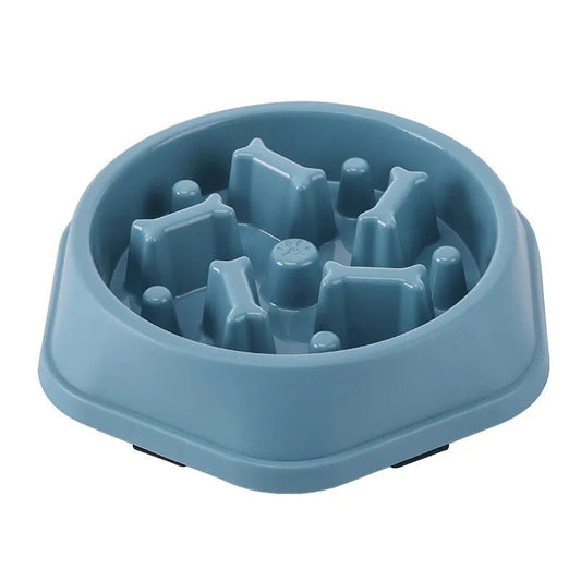 Gamelle anti glouton chien bleue Oscar et Plume en plastique pour repas lents et sains