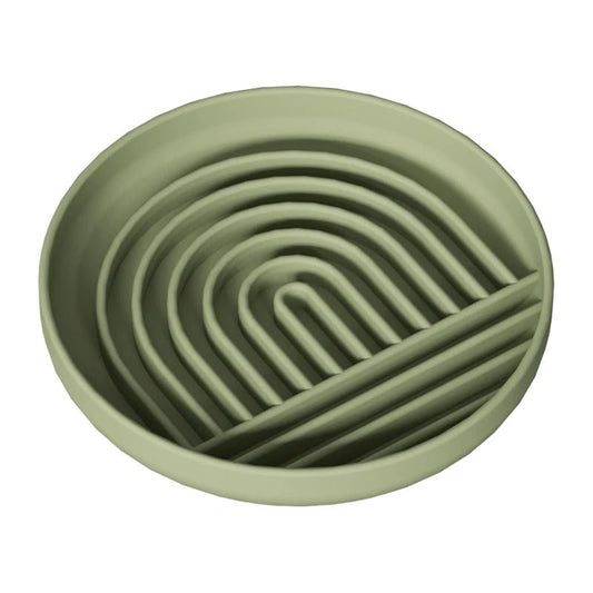 Gamelle anti glouton chien Oscar et Plume en silicone vert clair avec motifs labyrinthiques pour ralentir la prise alimentaire