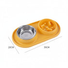 Gamelle anti glouton pour chien en silicone jaune avec bol en acier inoxydable