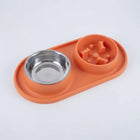Gamelle anti glouton pour chien en silicone orange avec bol en acier inoxydable
