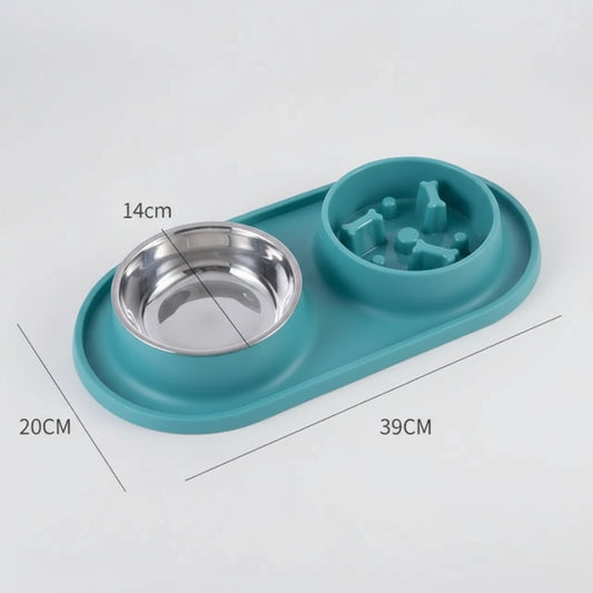 Gamelle anti glouton pour chien en silicone avec bol en acier inoxydable pour une alimentation contrôlée