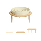 Gamelle céramique anti glouton beige sur support en bois naturel avec pieds pour animaux