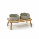 Gamelle céramique chien double avec support en bois naturel sur pied